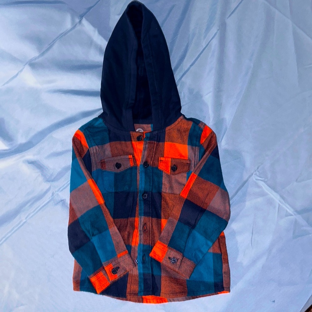 Boys wonder nation flannel long sleeve button down shirt with hood